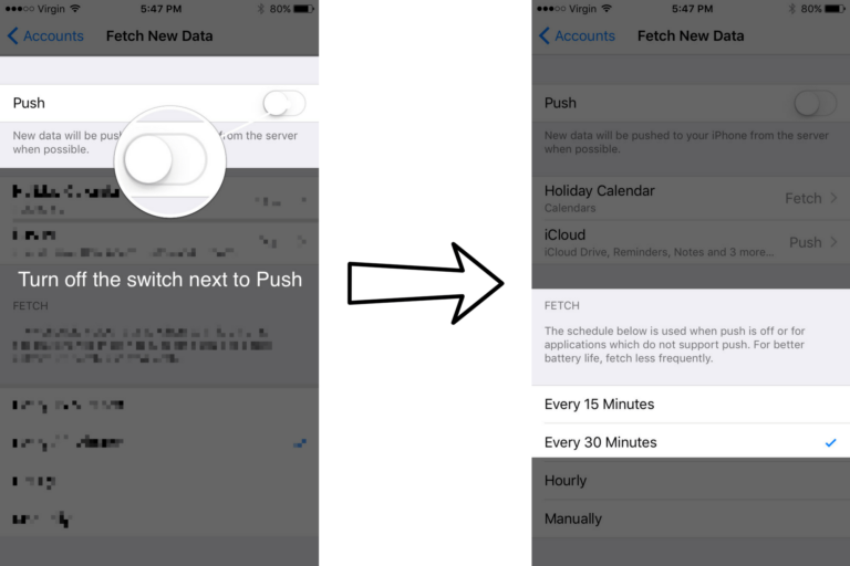 Change Mail From Push To Fetch | UpPhone