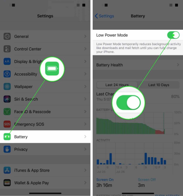 how to put low battery mode on iphone control center