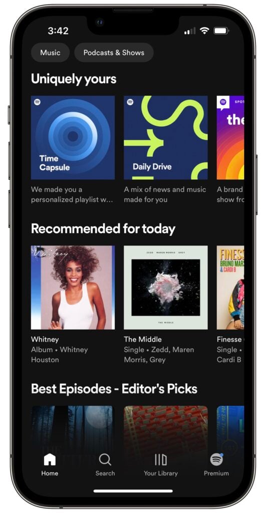 spotify home page