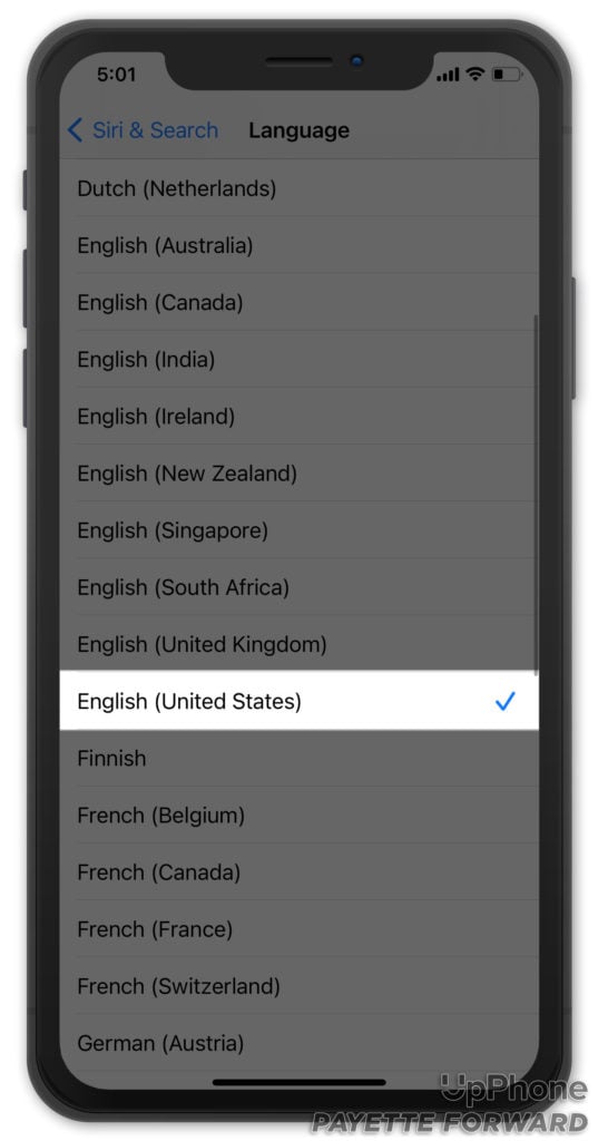 siri language settings