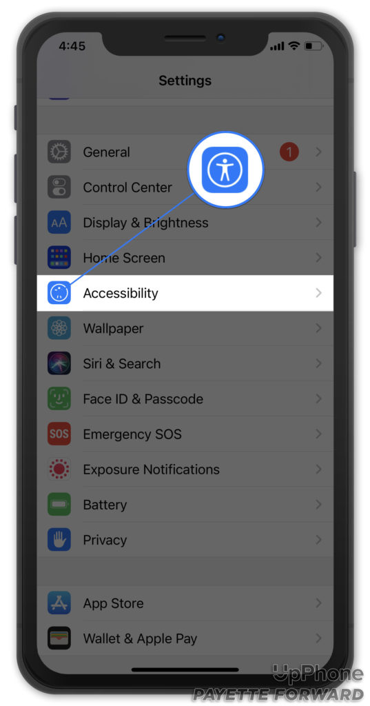 tap accessibility in settings