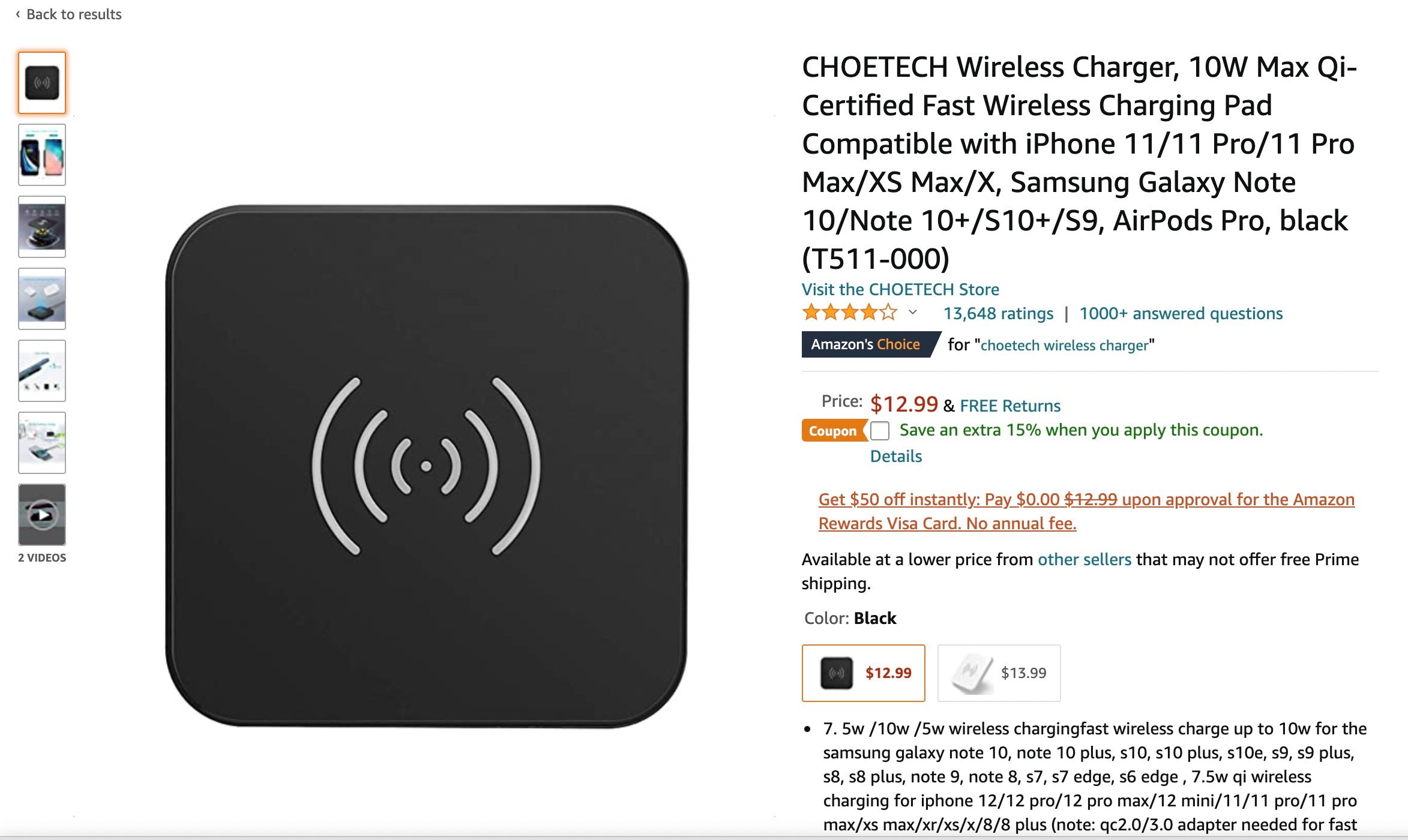 choetech wireless charger on Amazon