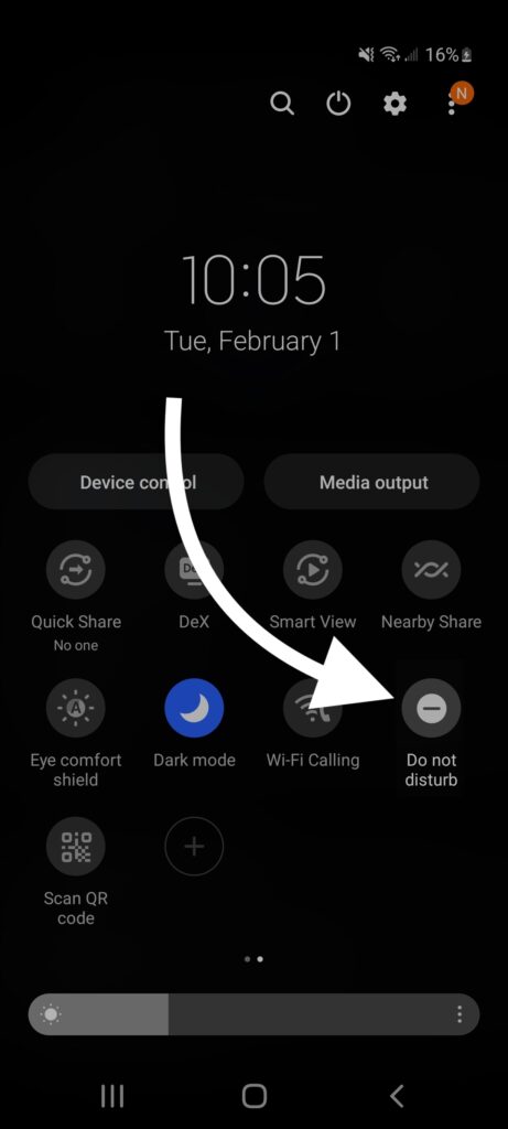 turn off do not disturb android control center