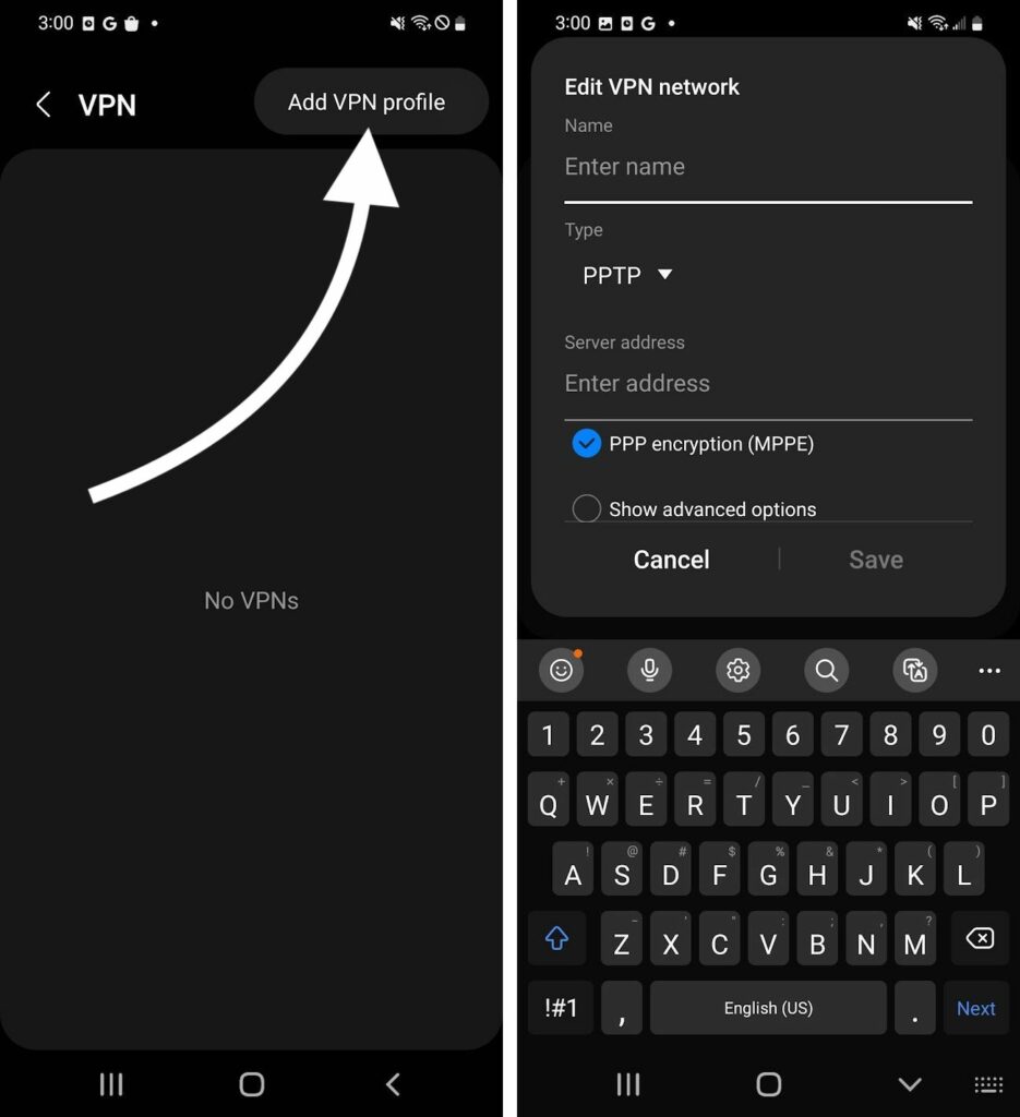 add vpn network on android